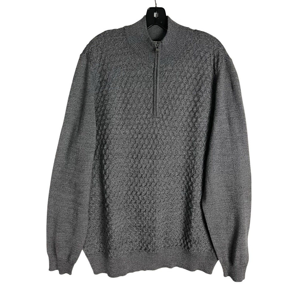Joseph Abboud Mens Sweater Size XXL Gray 1/4 Zip Wool Blend Pullover